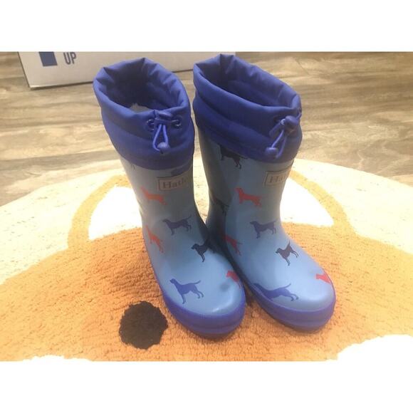 Hatley Toddler Boys Size 9 Red/Blue Dogs Sherpa Fleece Rain Boots. EUC - Picture 2 of 12